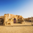 SAHARA, TUNISIA - JUL 10: Abandoned sets for the shooting of the movie Star Wars in the Sahara desert on a background of sand dunes on July 10, 2012 in Sahara, Tunisia
