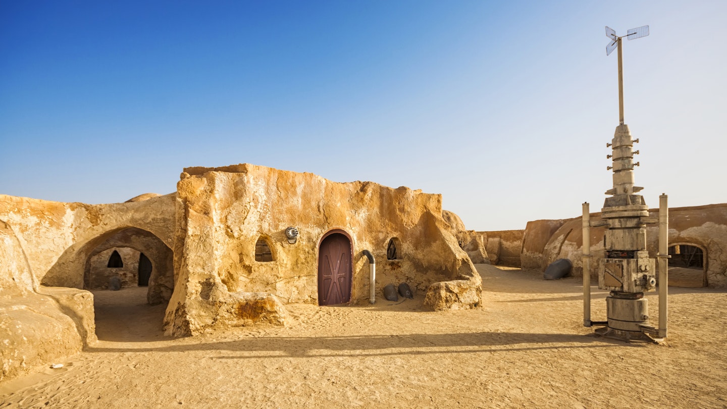 SAHARA, TUNISIA - JUL 10: Abandoned sets for the shooting of the movie Star Wars in the Sahara desert on a background of sand dunes on July 10, 2012 in Sahara, Tunisia