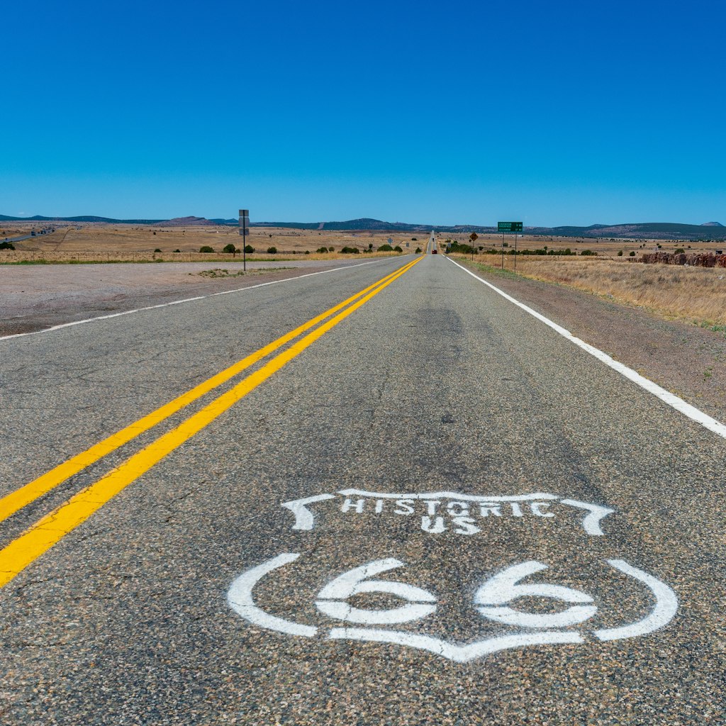 Route 66 painted onto the road in Crookton Arizona.