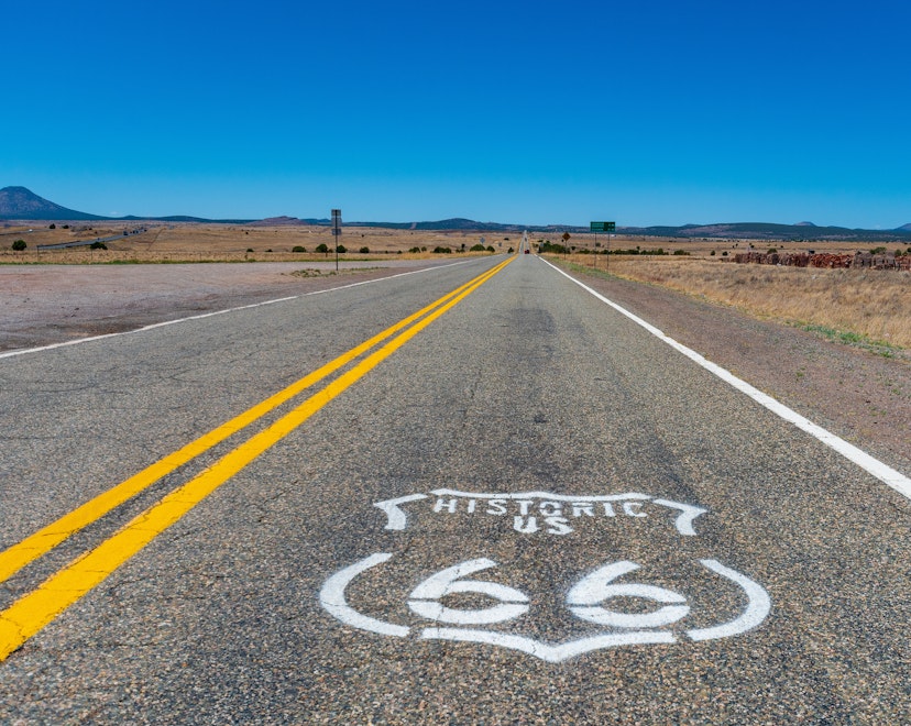 Route 66 painted onto the road in Crookton Arizona.