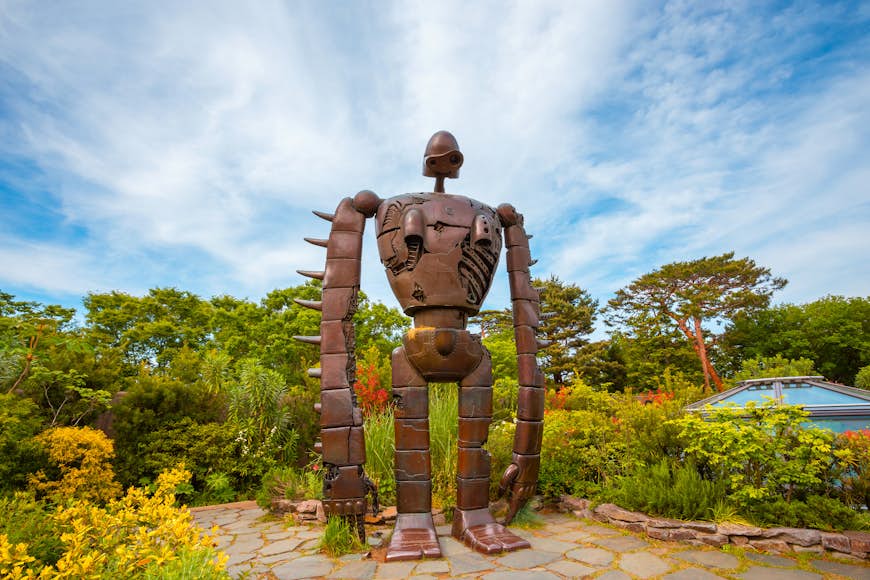 The Robot statue in an open garden space at the Ghibli museum