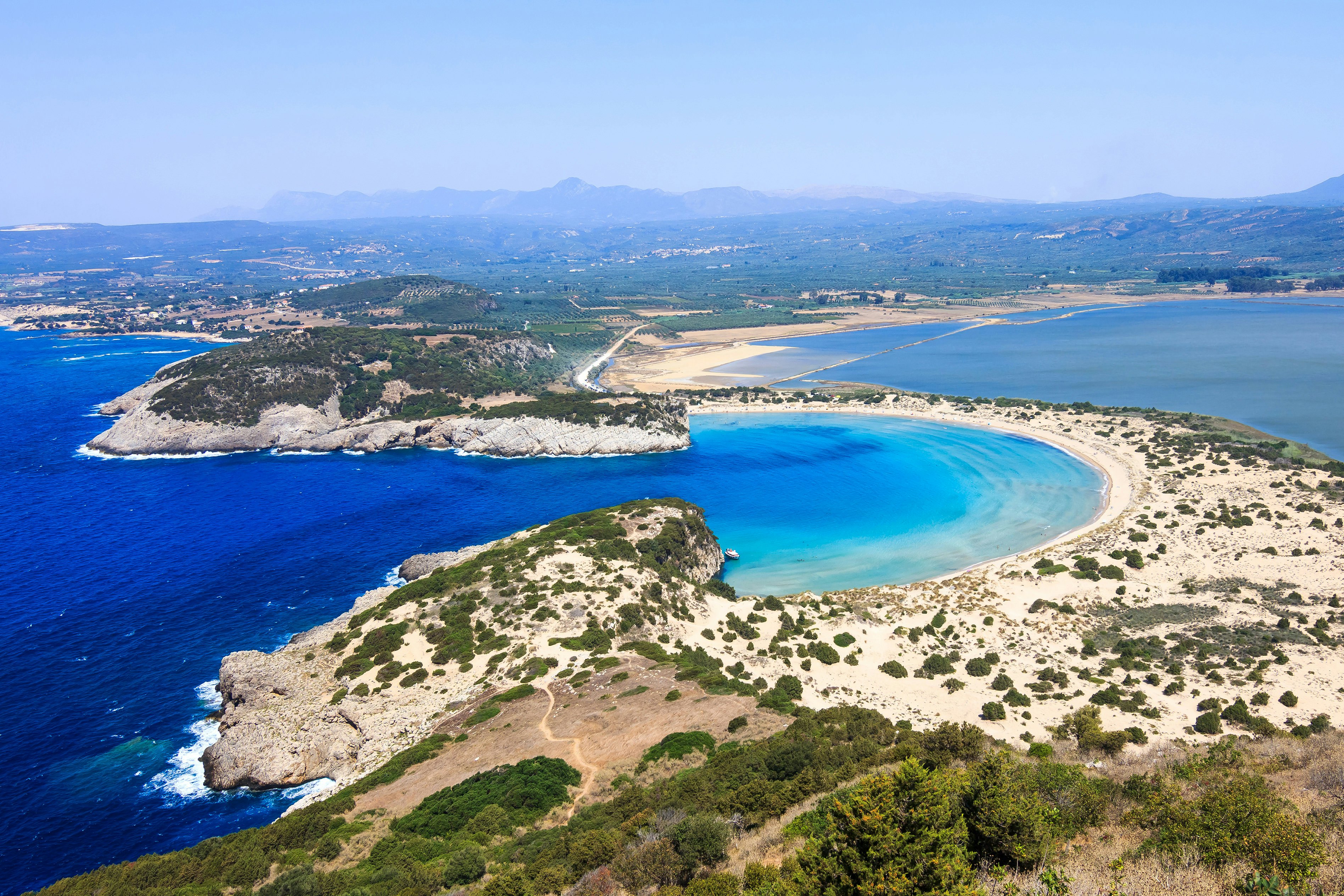 Aerial view of the lagoon of Voidokilia near Paleokastro, Greece