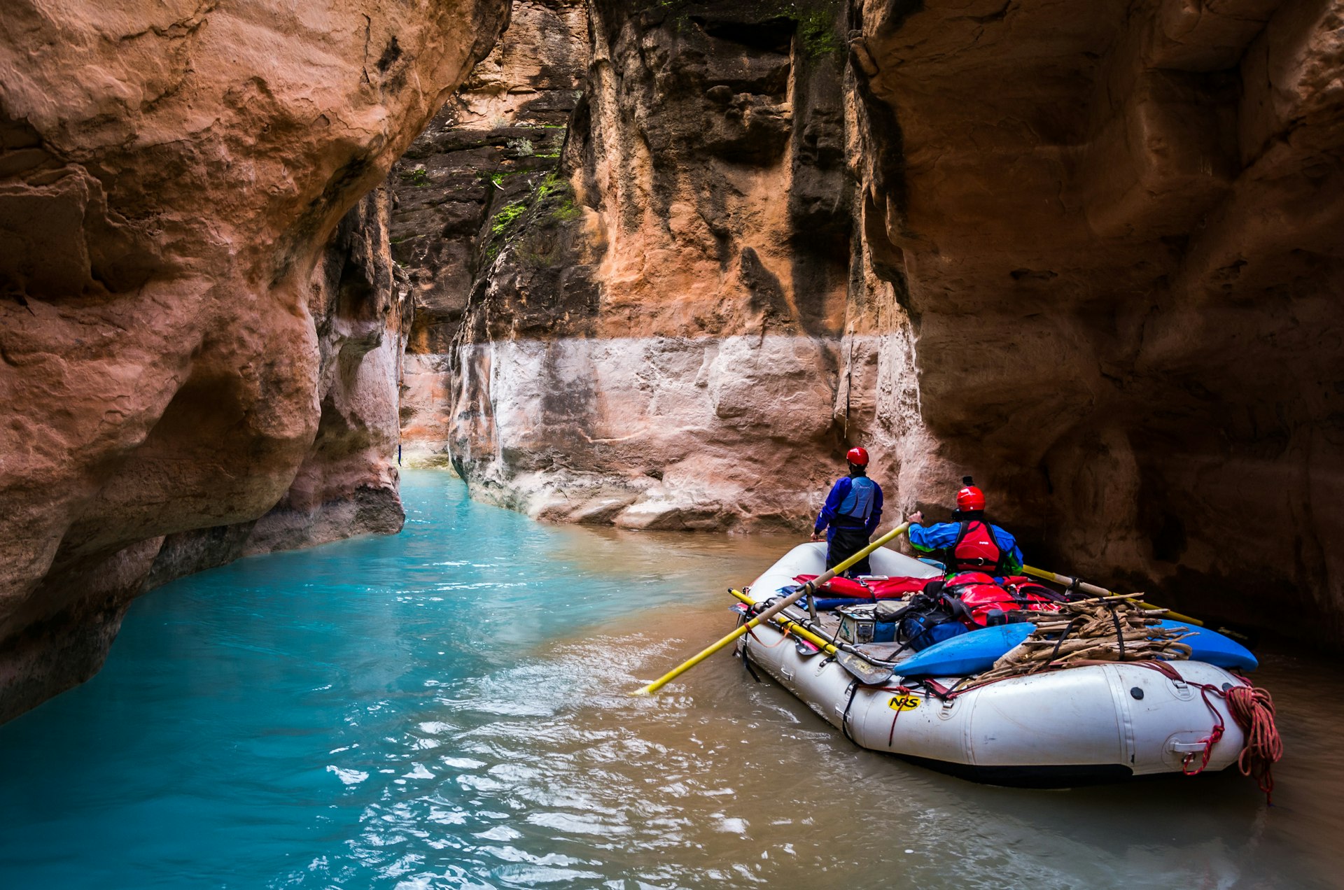 Rafters on a small river in the Grand Canyon