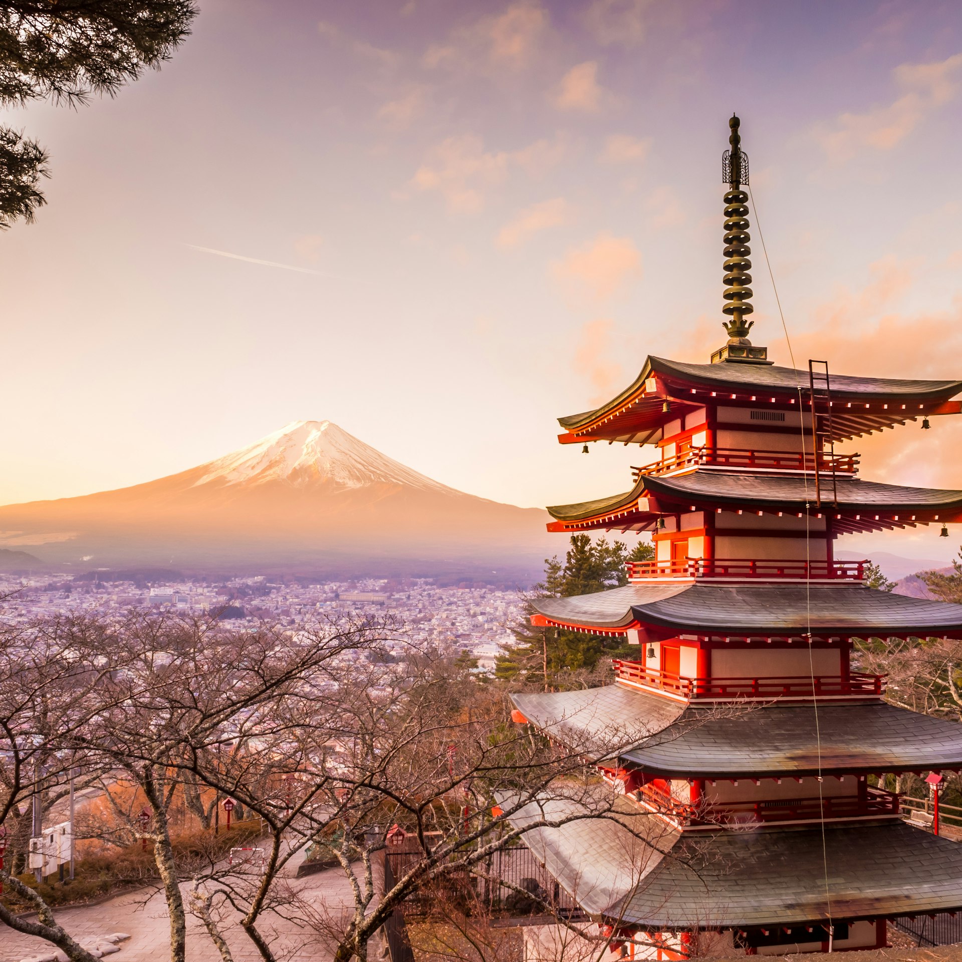 Mount Fuji at Kawakuchiko lake in Japan 