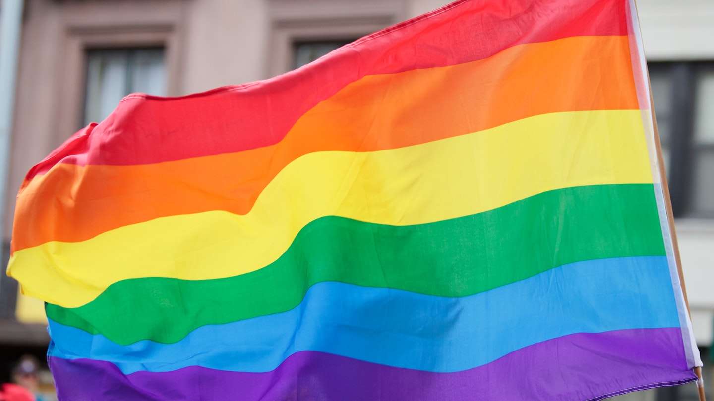 Rainbow flag at gay Pride Parade.