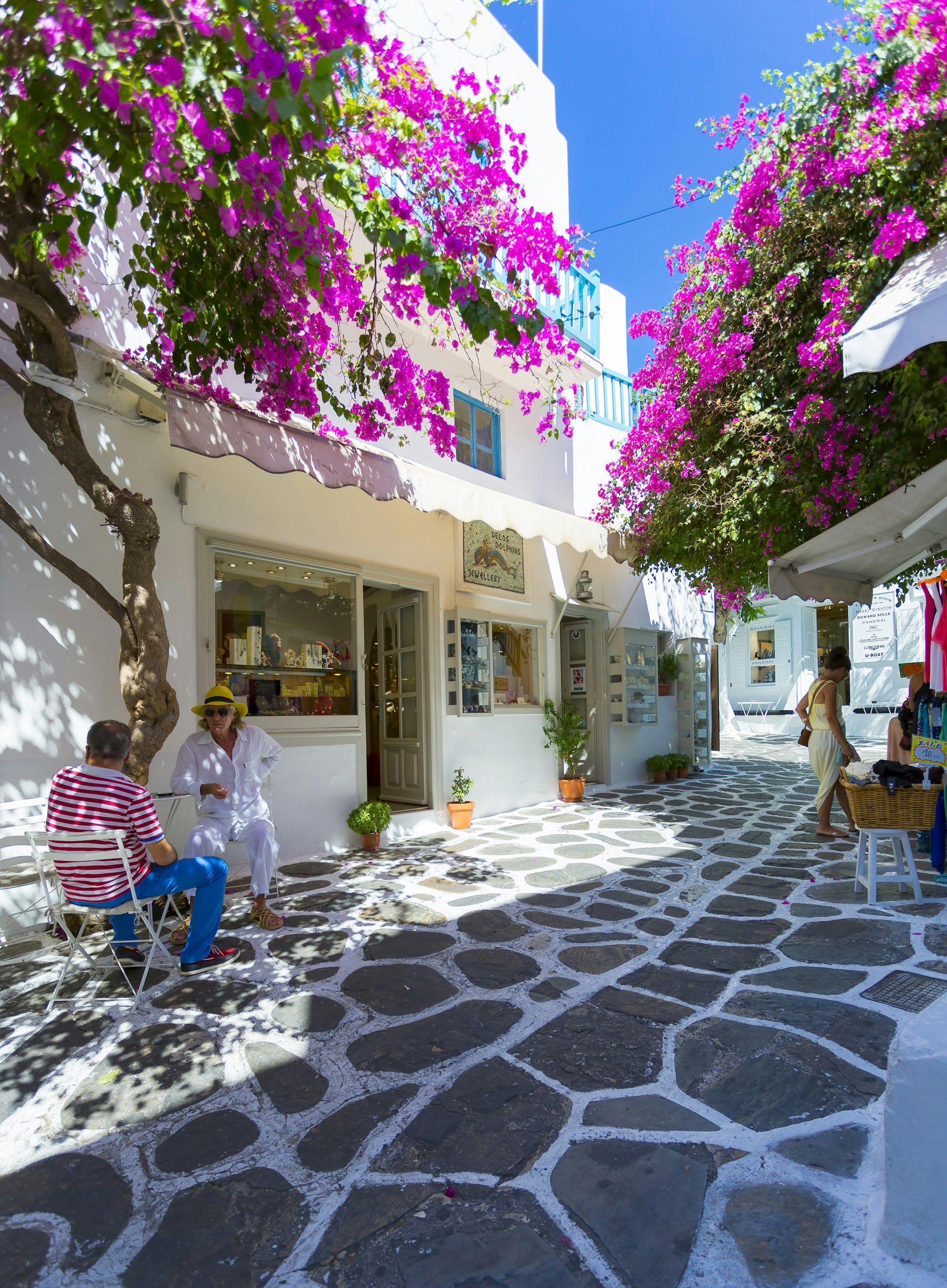 The famous Matogianni street, the most well known street in Mykonos island,