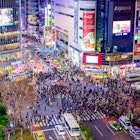 DECEMBER 23, 2012: Aerial of pedestrians at Shibuya Crossing.