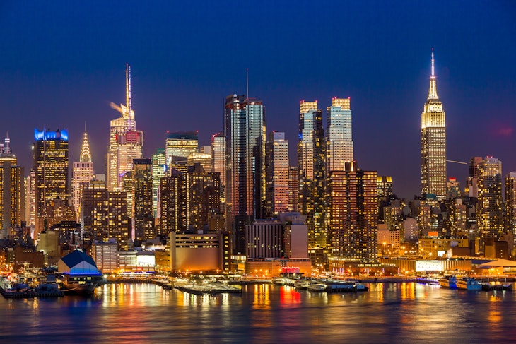 Midtown Manhattan skyline at night.