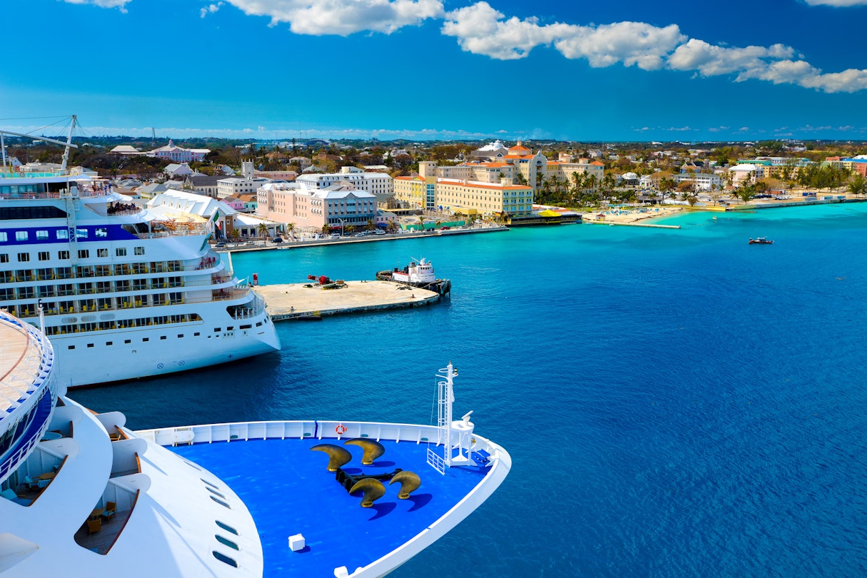 Giant cruise ships docked in Nassau Port.