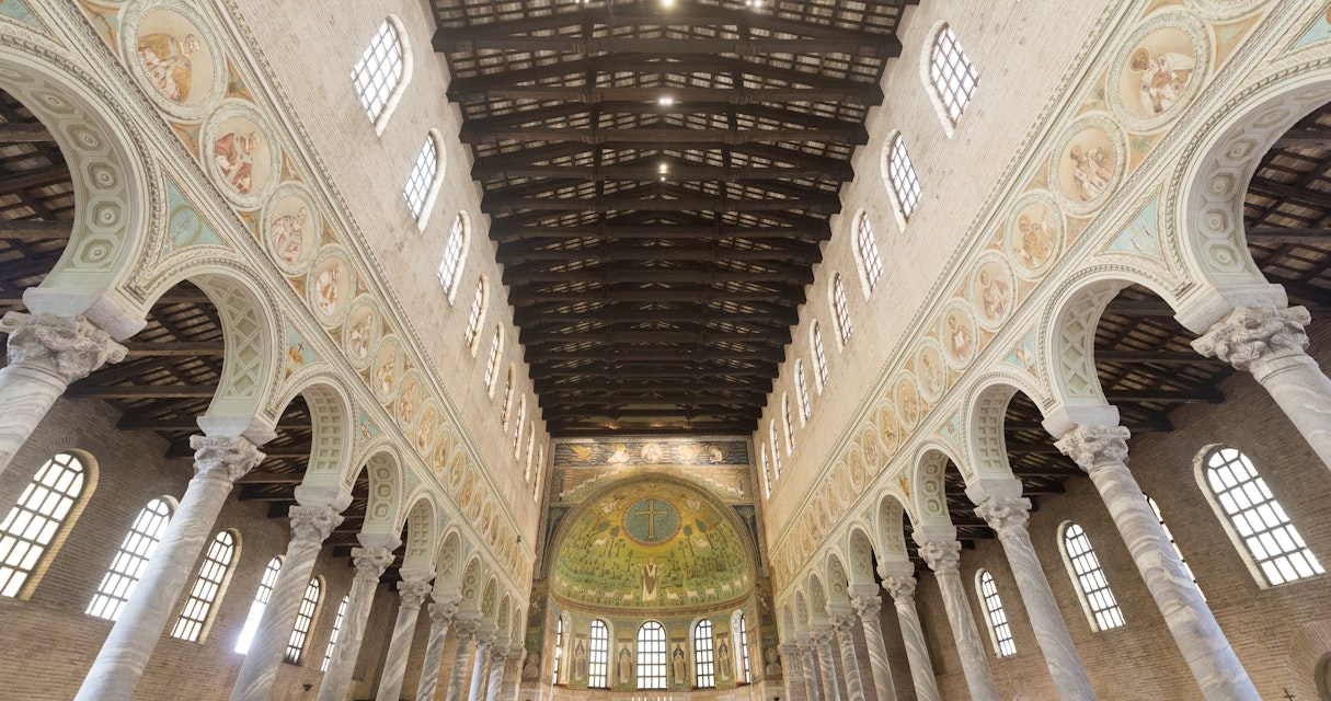 RAVENNA, ITALY - JULY 22, 2014: interior of the medieval church of Sant'Apollinare in Classe, built from 6th century.