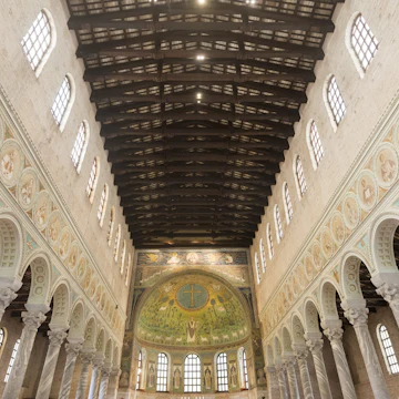 RAVENNA, ITALY - JULY 22, 2014: interior of the medieval church of Sant'Apollinare in Classe, built from 6th century.