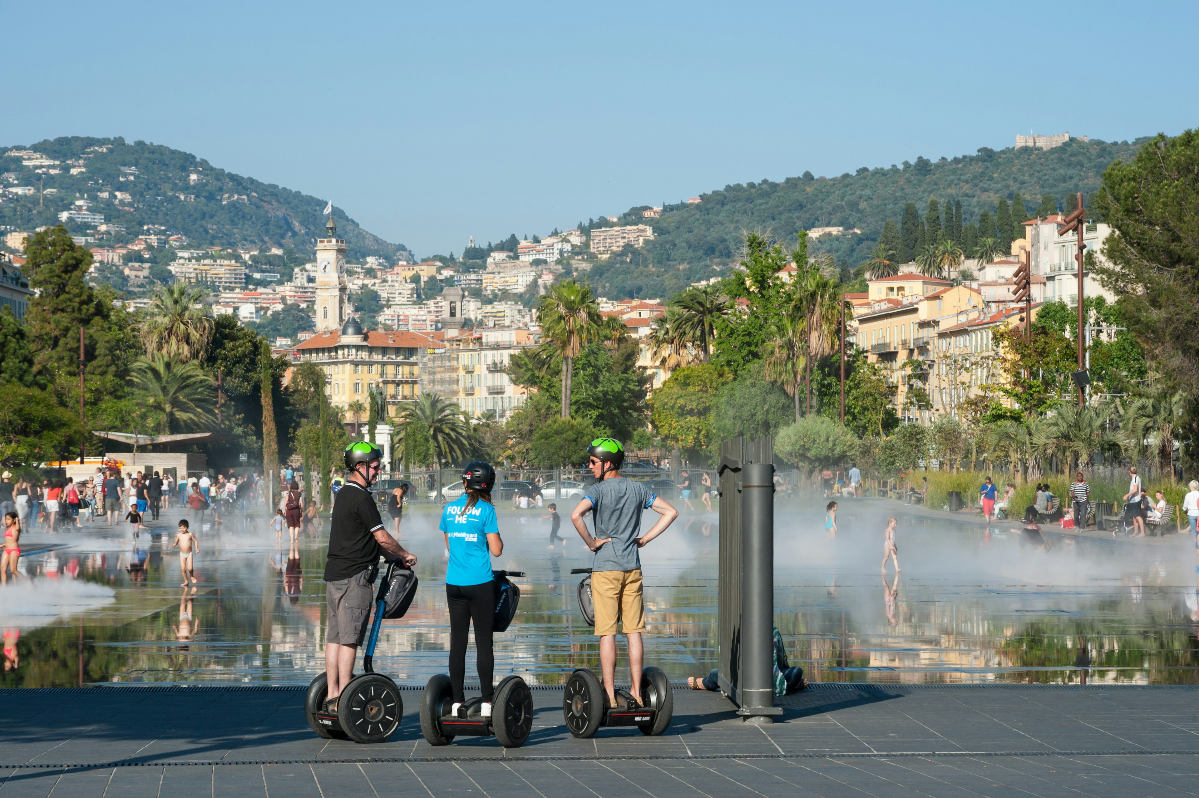 18th May, 2015: Tourists on segways at the Promenade du Paillon in Nice.