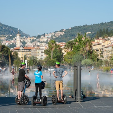 18th May, 2015: Tourists on segways at the Promenade du Paillon in Nice.