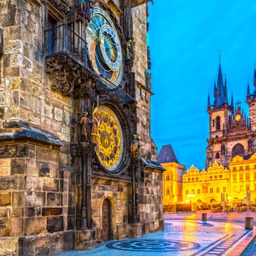 Prague, Tyn Church and Old Town Square. Czech Republic