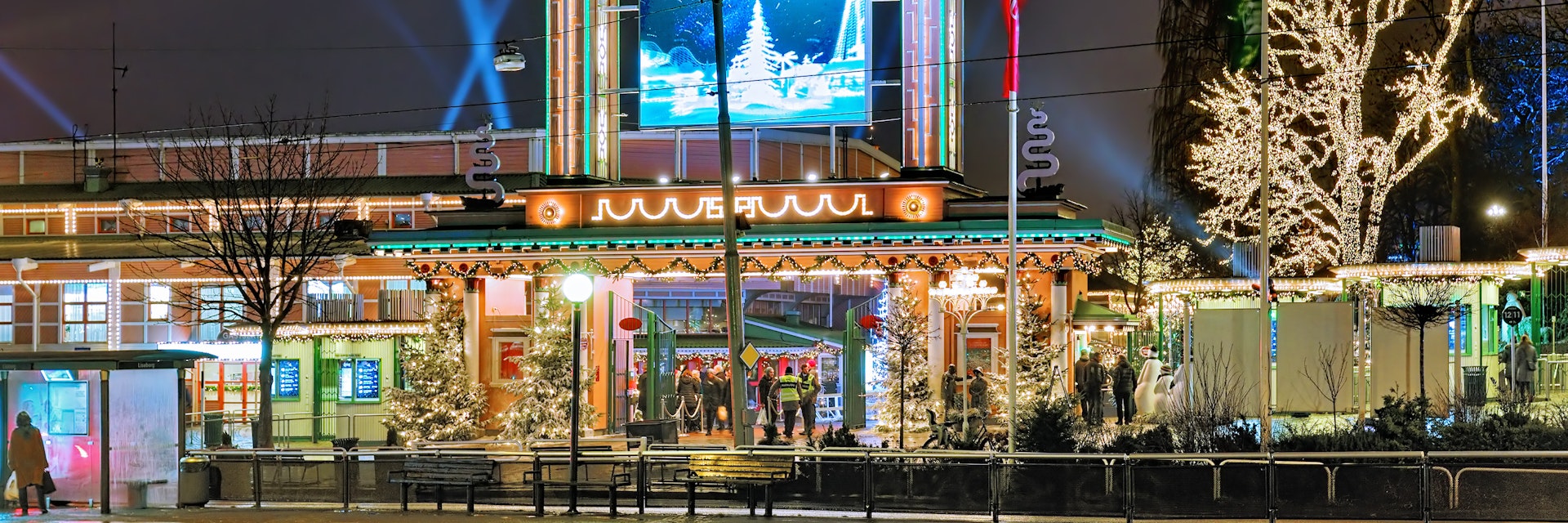 GOTHENBURG, SWEDEN - DECEMBER 17, 2015: Main entrance of Liseberg park with Christmas decoration. It is one of most visited amusement parks in Scandinavia and most famous Christmas Market of Sweden.