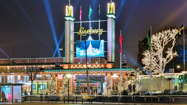 GOTHENBURG, SWEDEN - DECEMBER 17, 2015: Main entrance of Liseberg park with Christmas decoration. It is one of most visited amusement parks in Scandinavia and most famous Christmas Market of Sweden.