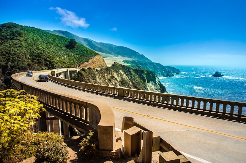 Bixby Creek Bridge on Highway #1 at the US West Coast traveling south to Los Angeles, Big Sur Area