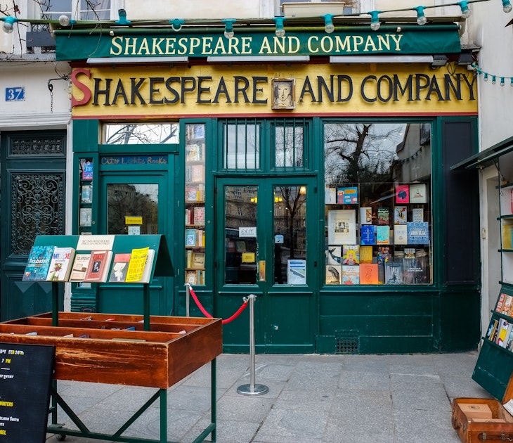 PARIS - FEBRUARY 24,2016:The famous Shakespeare and Company bookstore on March 2, 2014 in Paris, France. It was featured in the Linklater film Before Sunset and in the Woody Allen's Midnight in Paris.
