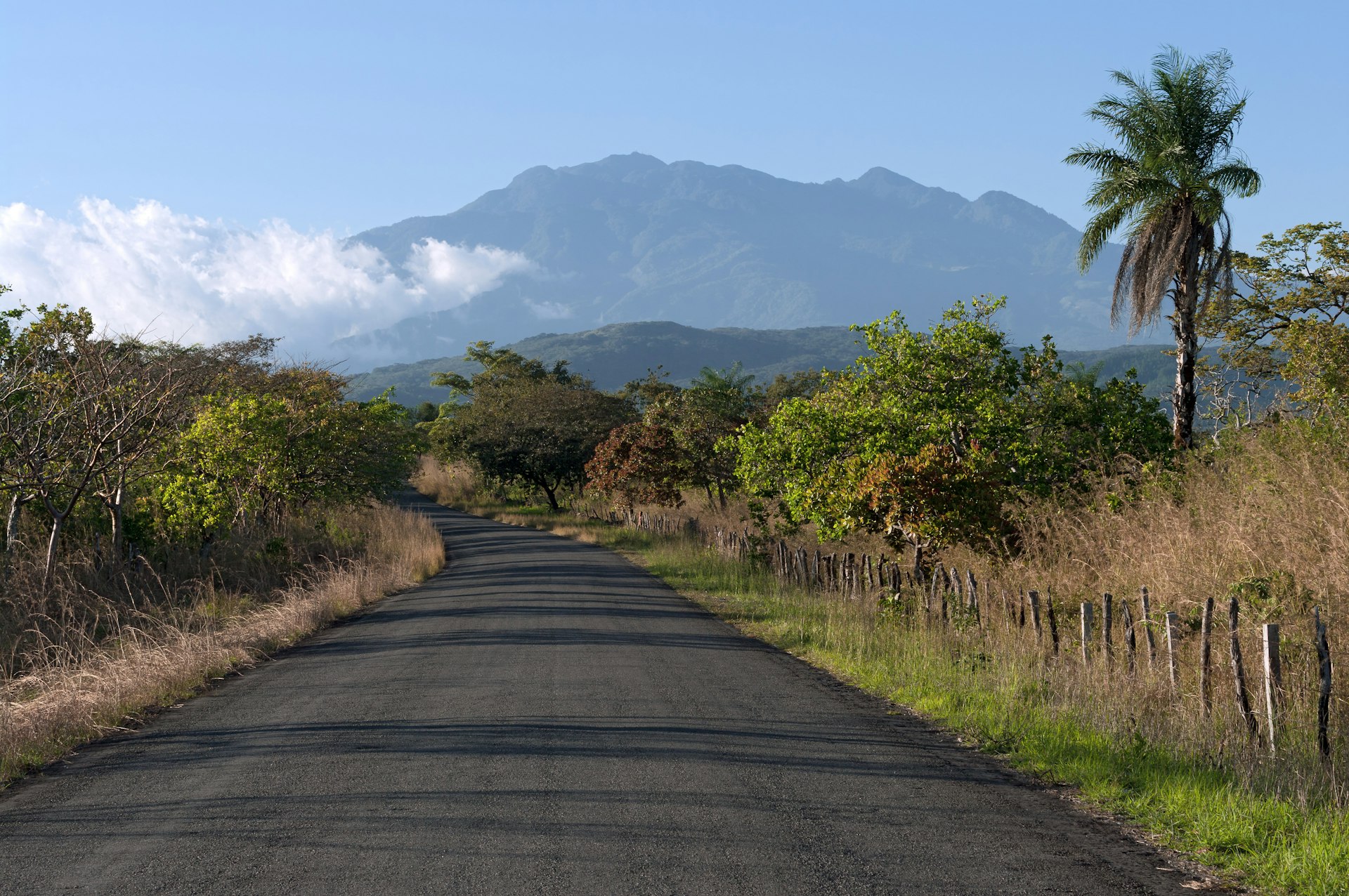 Rural road in western Panama, with 'Volcan Baru' in the background.