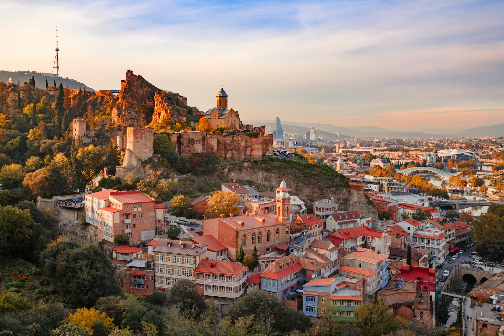 Sunset view of Old Tbilisi from the hill