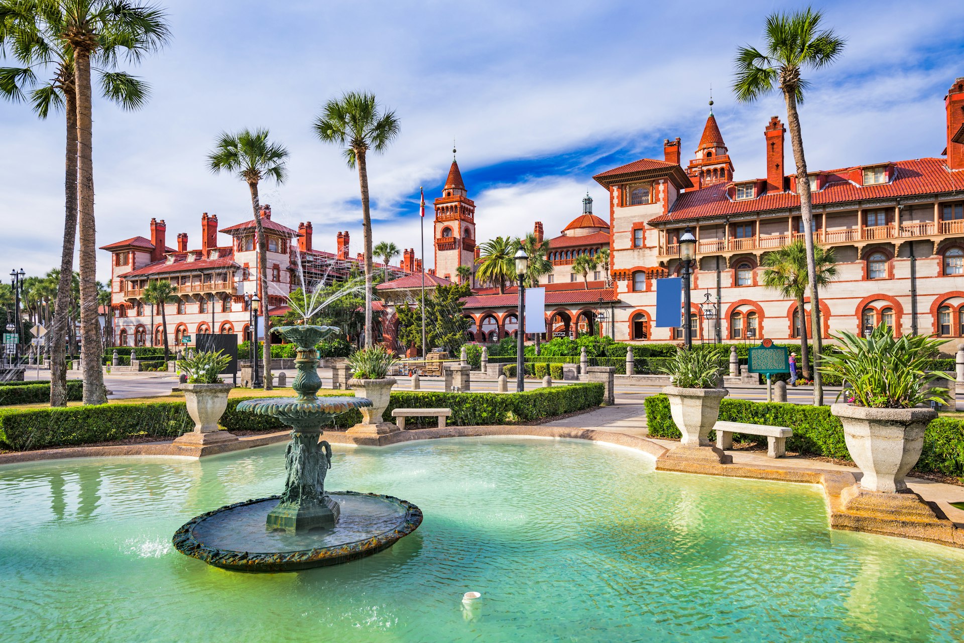 The courtyard of Flagler College designed in Spanish Renaissance style in St. Augustine, Florida
