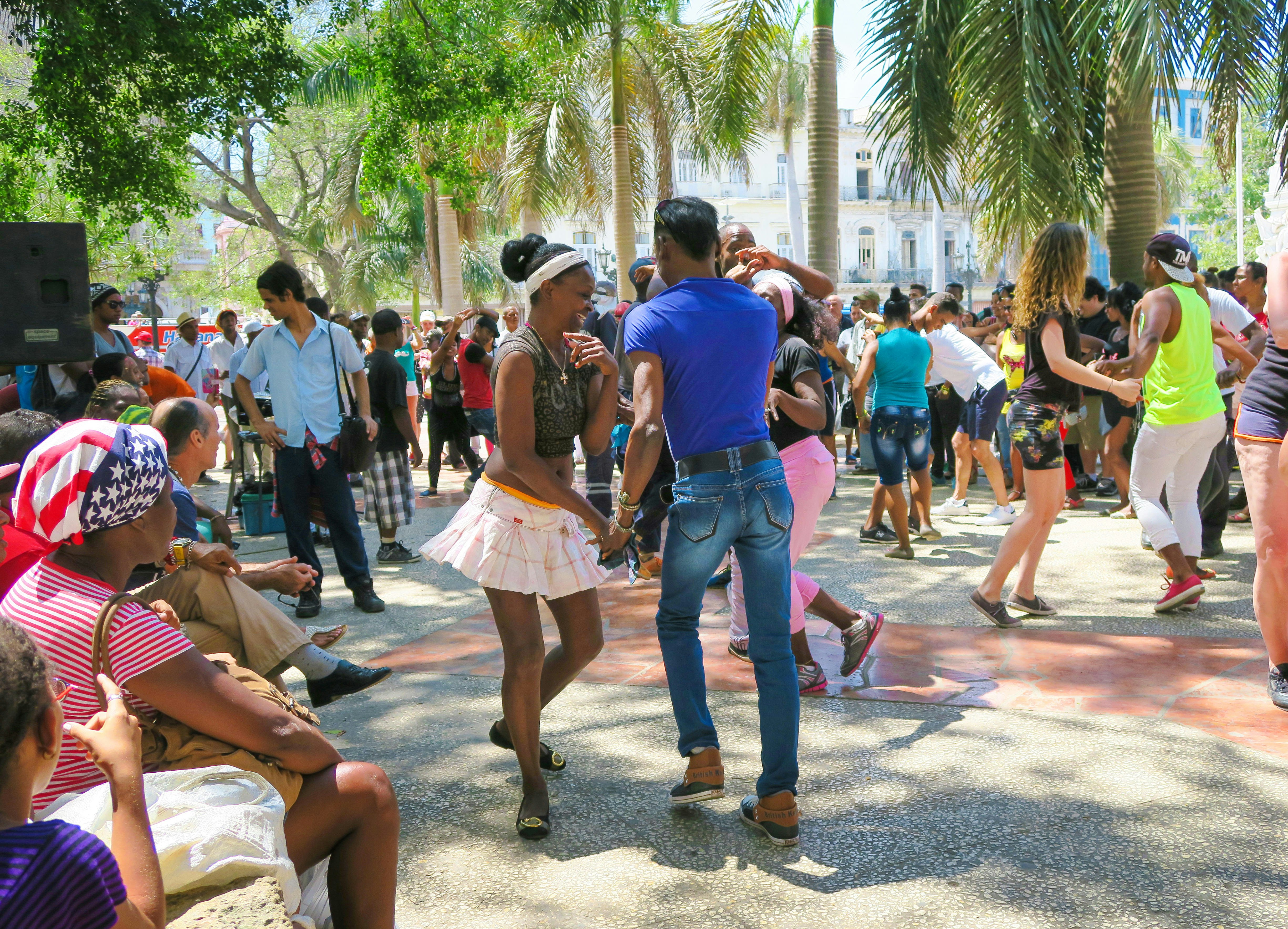 People dancing in a public square in Havana, Cuba