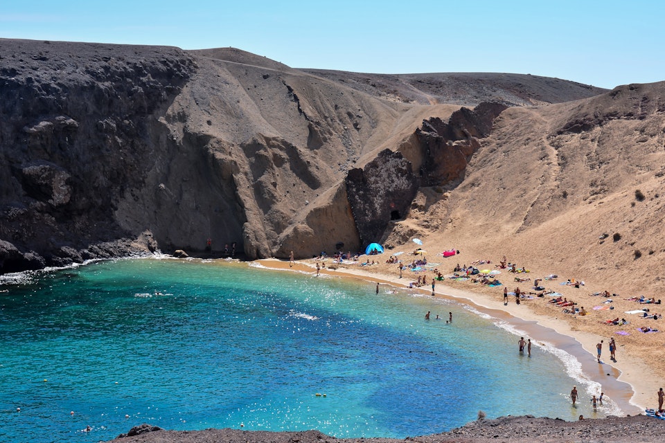 Spanish View Landscape in Papagayo Playa Blanca Lanzarote Tropical Volcanic Canary Islands Spain