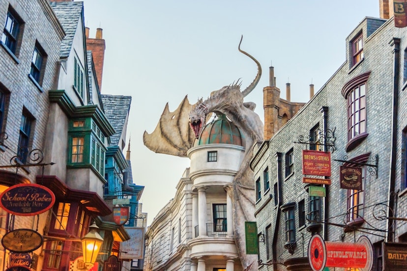 ORLANDO, USA - JANUARY 05, 2017: The Wizarding World of Harry Potter at Universal Studios Orlando. Universal Studios Orlando is a theme park resort in Orlando, Florida.