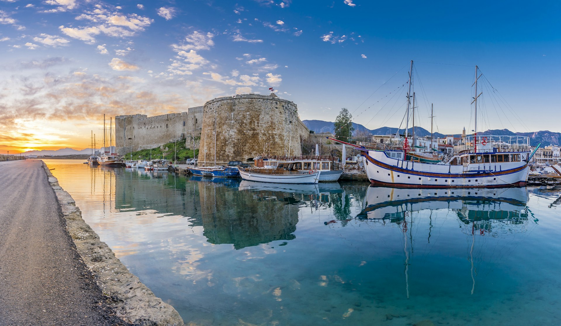 Kyrenia old harbour and castle view in Northern Cyprus