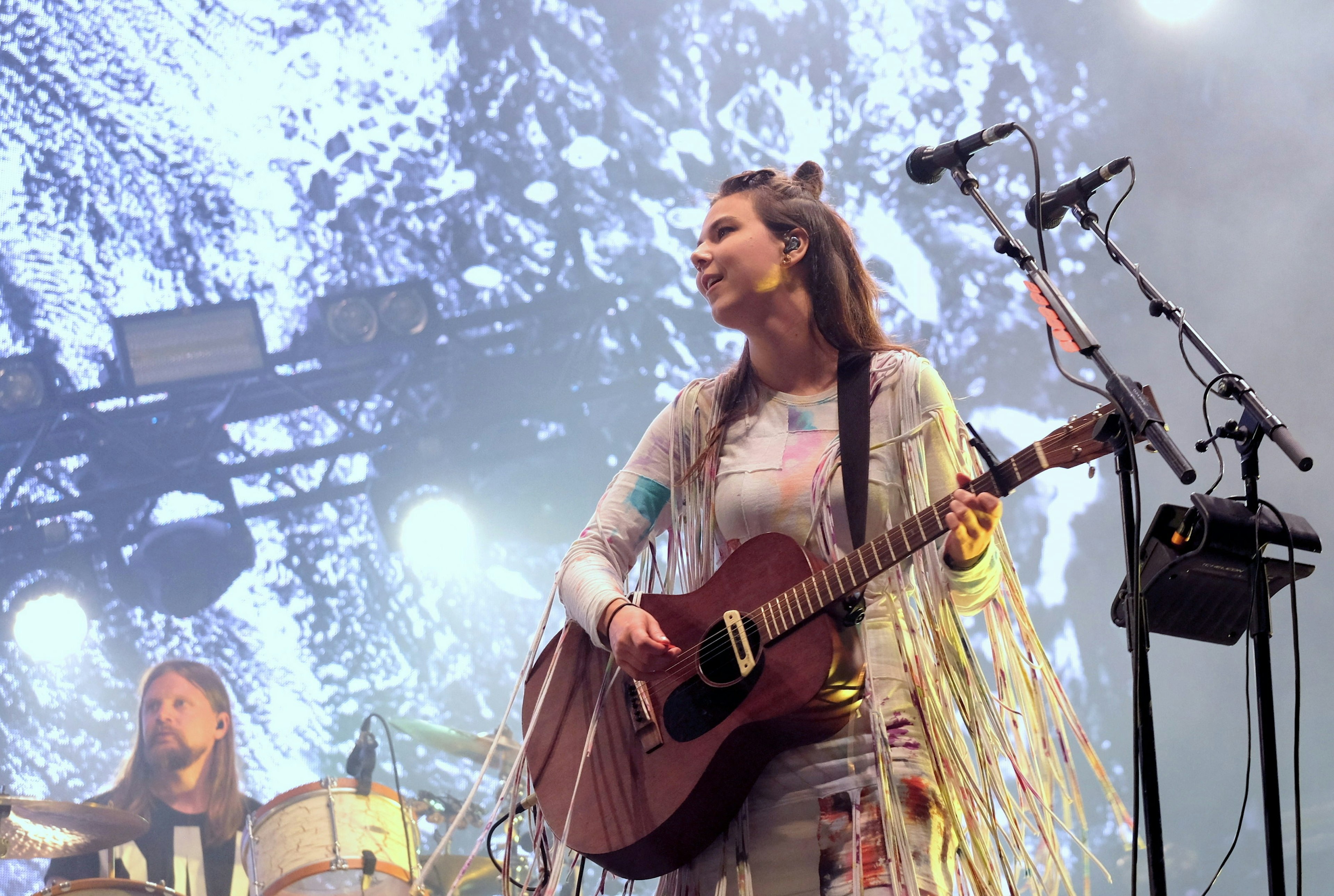 Icelandic band Of Monsters and Men Nanna Bryndís Hilmarsdóttir perform on the John Peel Stage Glastonbury Festival, Pilton,