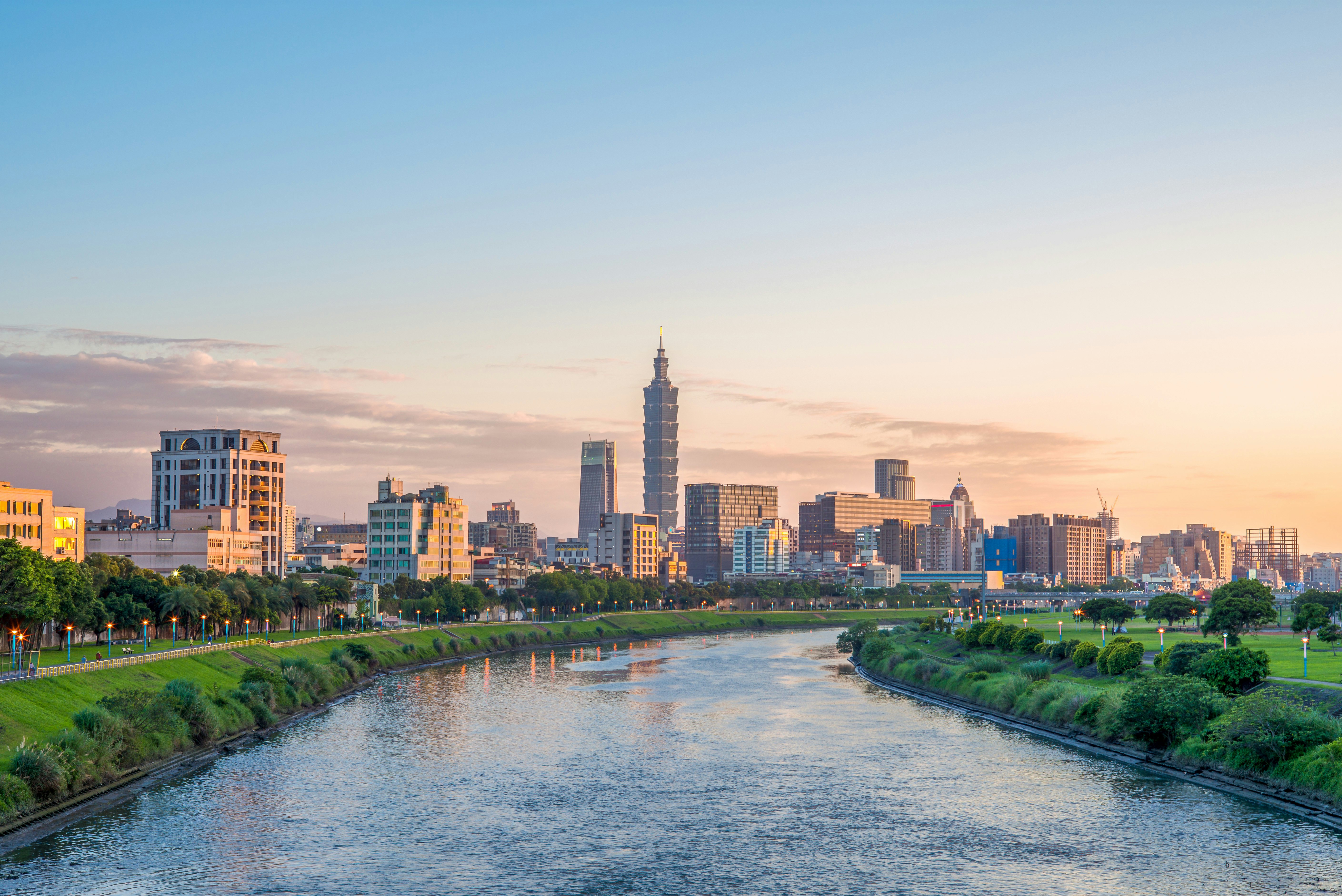 Skyline of Taipei city at dusk