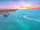 Aerial from Aruba island in the Caribbean Sea at sunset