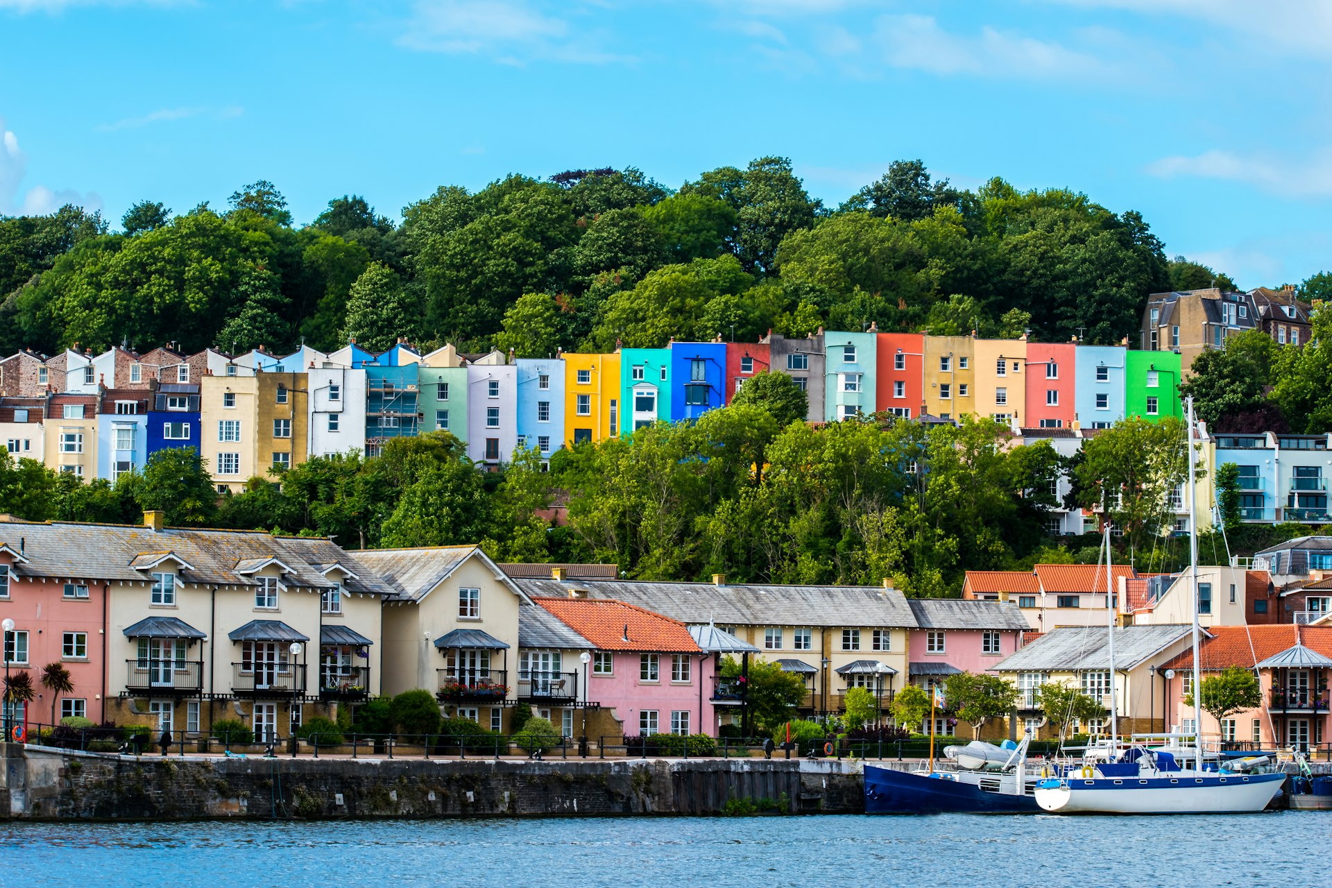 Colourful houses on the hills above Bristol harbour