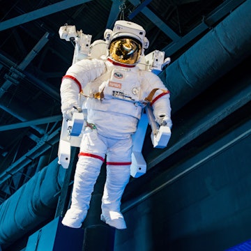 MERRITT ISLAND, FL - 31 July 2016: Entrance to the NASA Space Shuttle Atlantis Exhibit at Kennedy Space Center Visitor Complex. United States