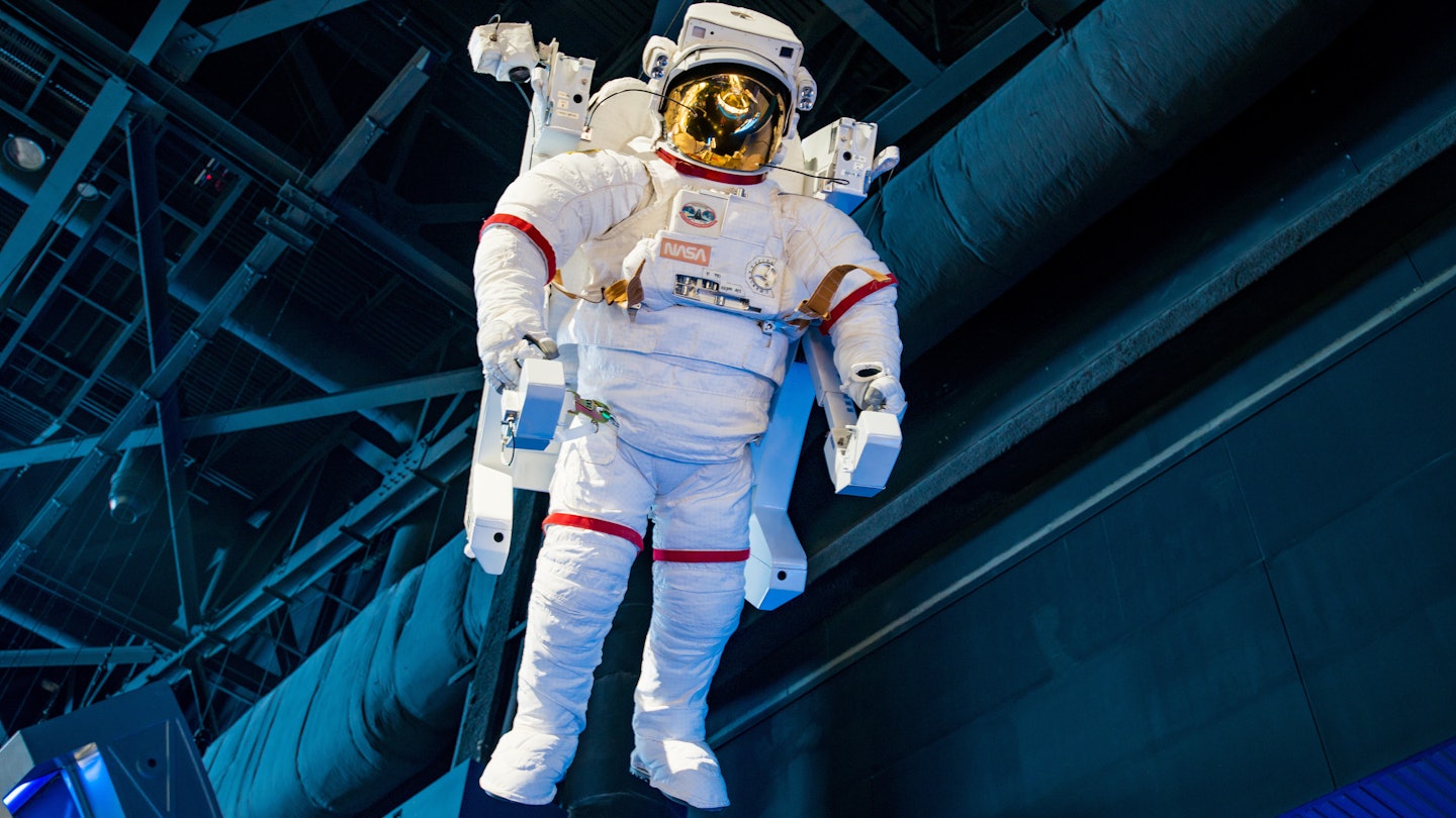 MERRITT ISLAND, FL - 31 July 2016: Entrance to the NASA Space Shuttle Atlantis Exhibit at Kennedy Space Center Visitor Complex. United States
