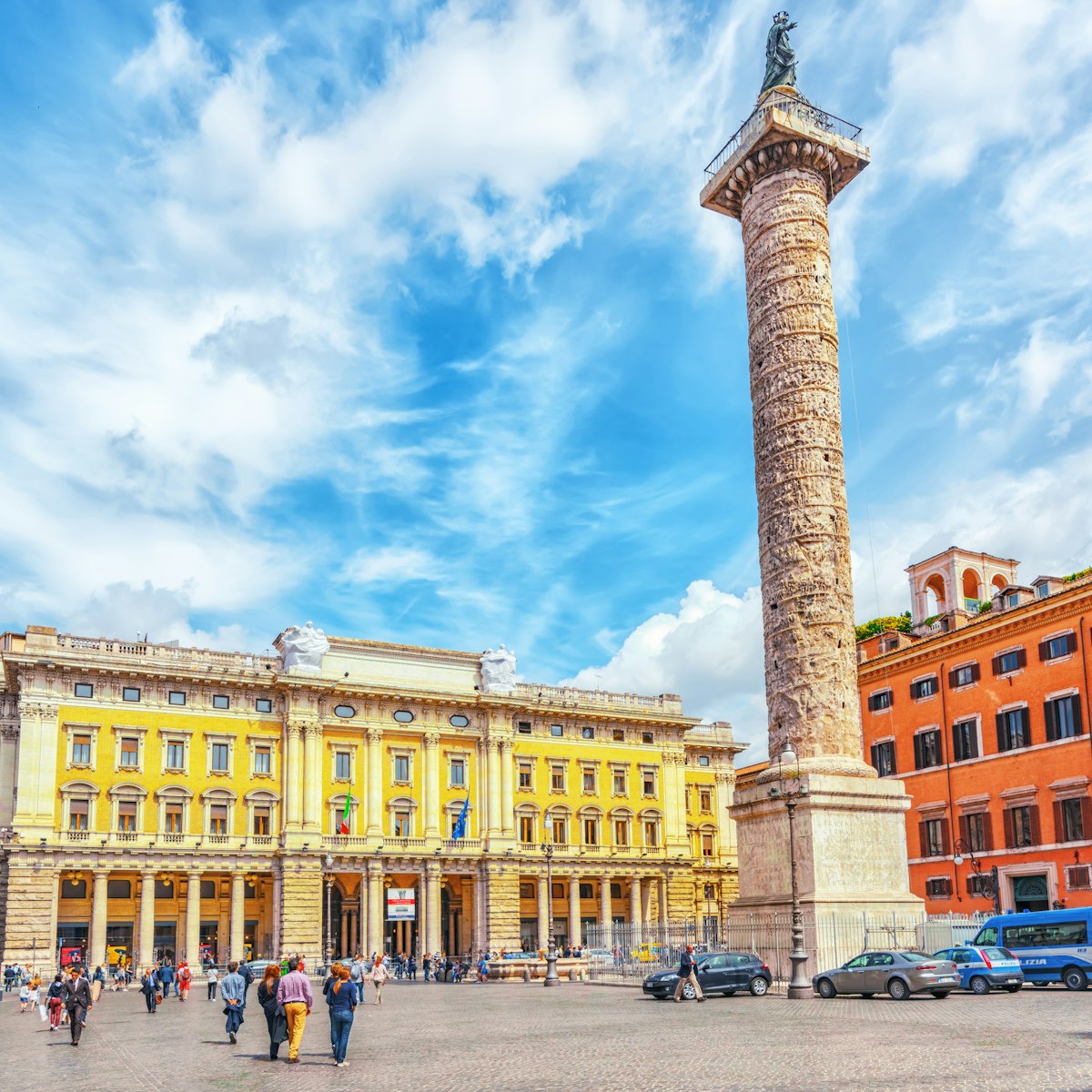 ROME, ITALY - MAY 10, 2017: Column of Marcus Aurelius(Colonna di Marco Aurelio) on Square Column. Rome. Italy.
