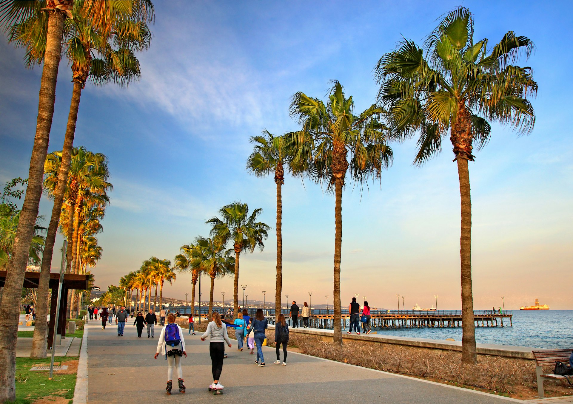 LIMASSEvening walk at the promenade next to the sculpture park, Limassol, Cyprus 