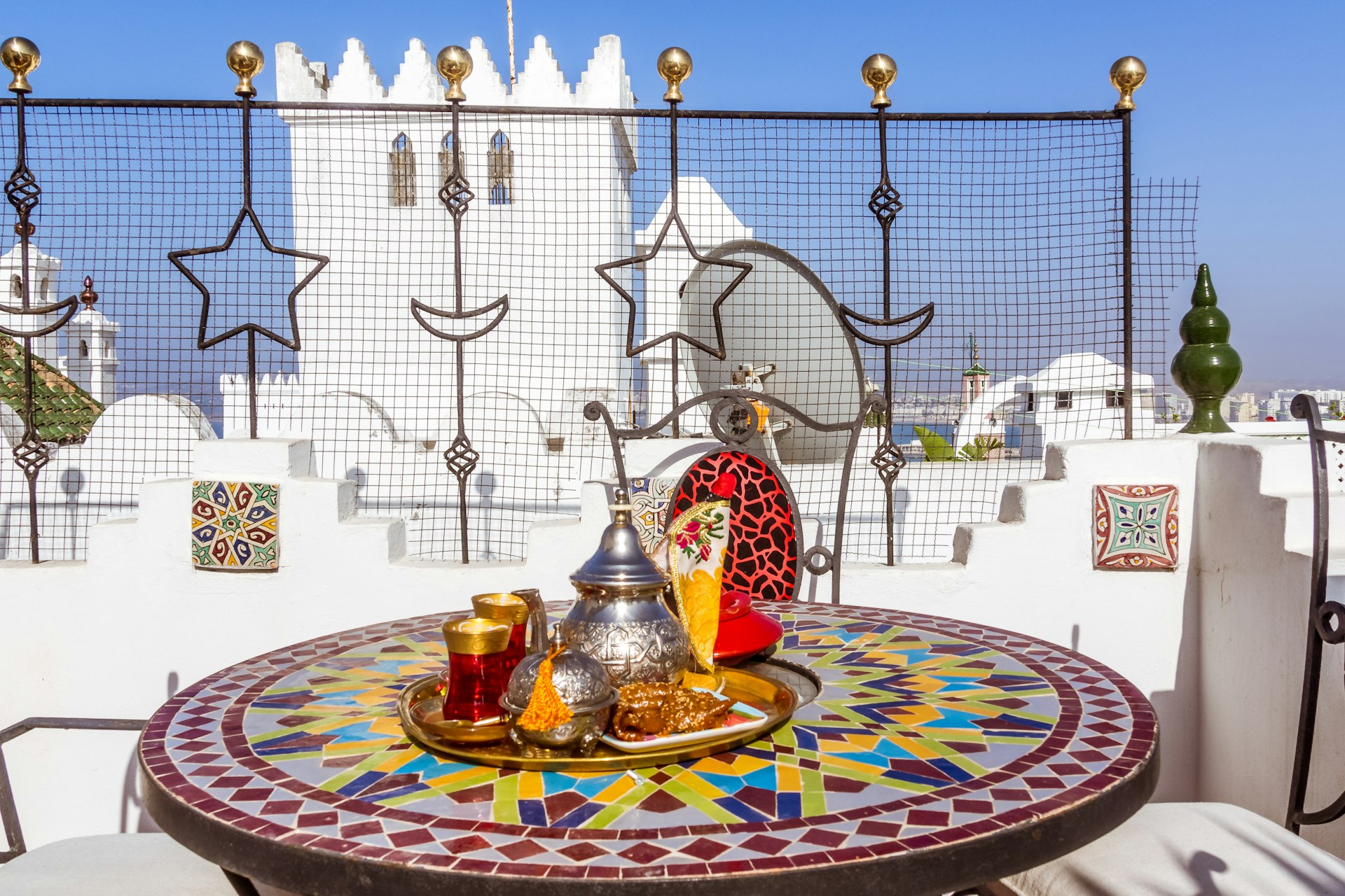 Tea service on a terrace in the kasbah of Tangier