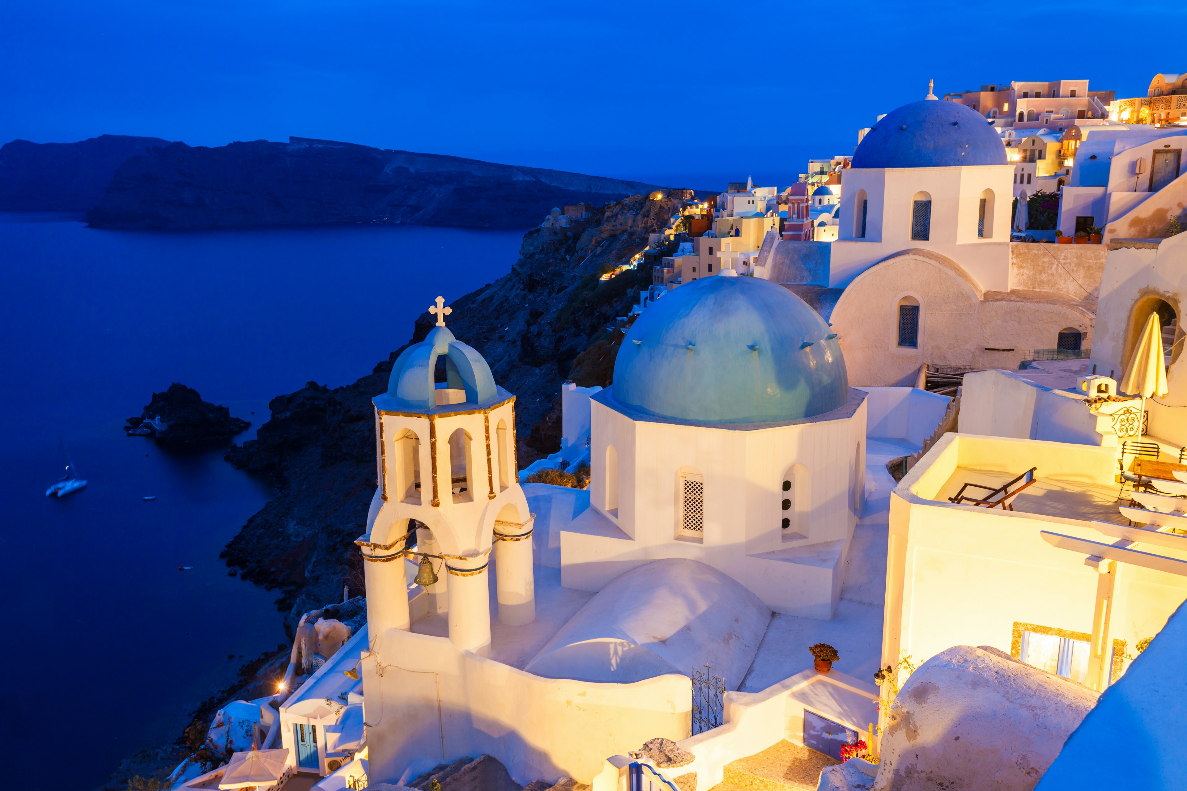 Oia Church dome in Oia during sunset on Santorini