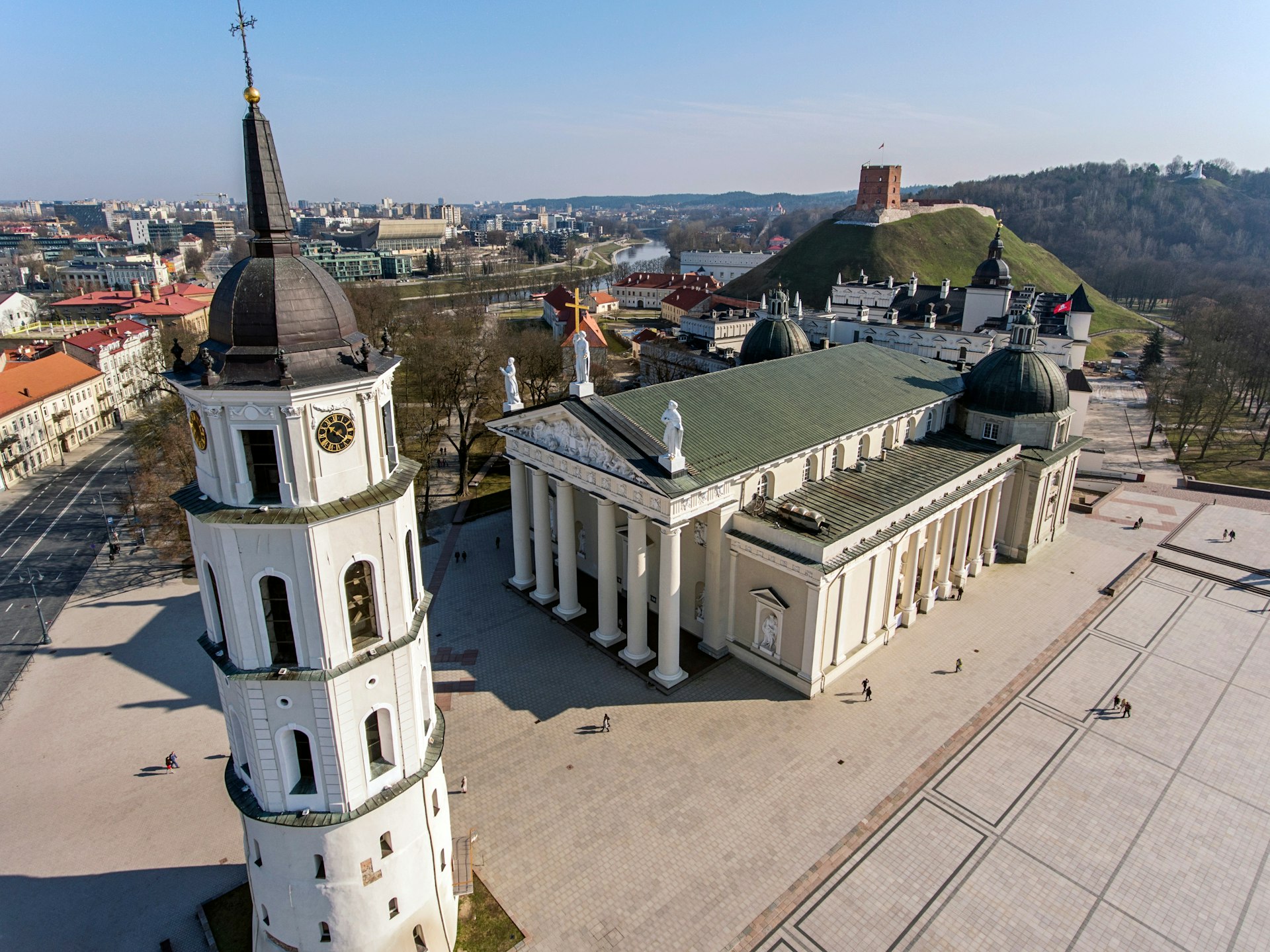 Aerial of the cathedral of Vilnius' old town in Lithuania