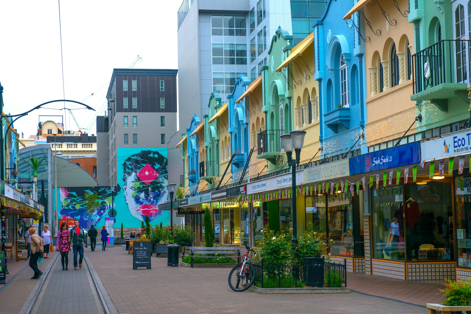 A colourful shopping street in Christchurch 