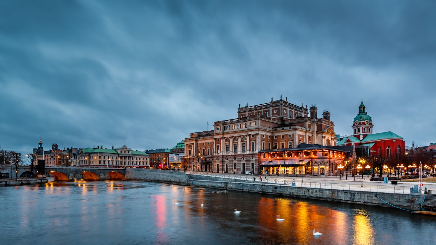 Illuminated Stockholm Royal Opera in the Evening, Sweden