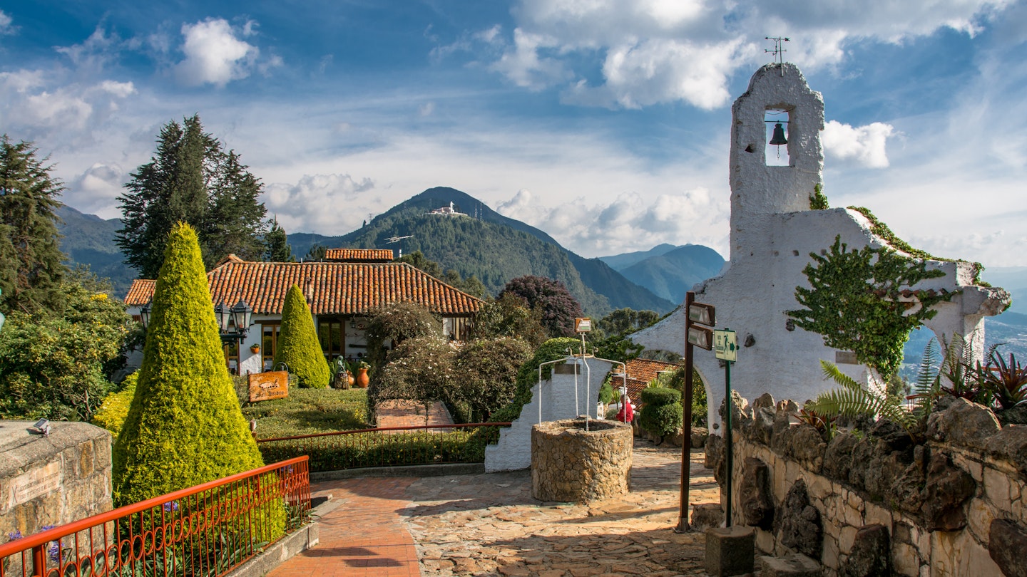 Monserrate and a 17th century church in Bogota, Colombia
