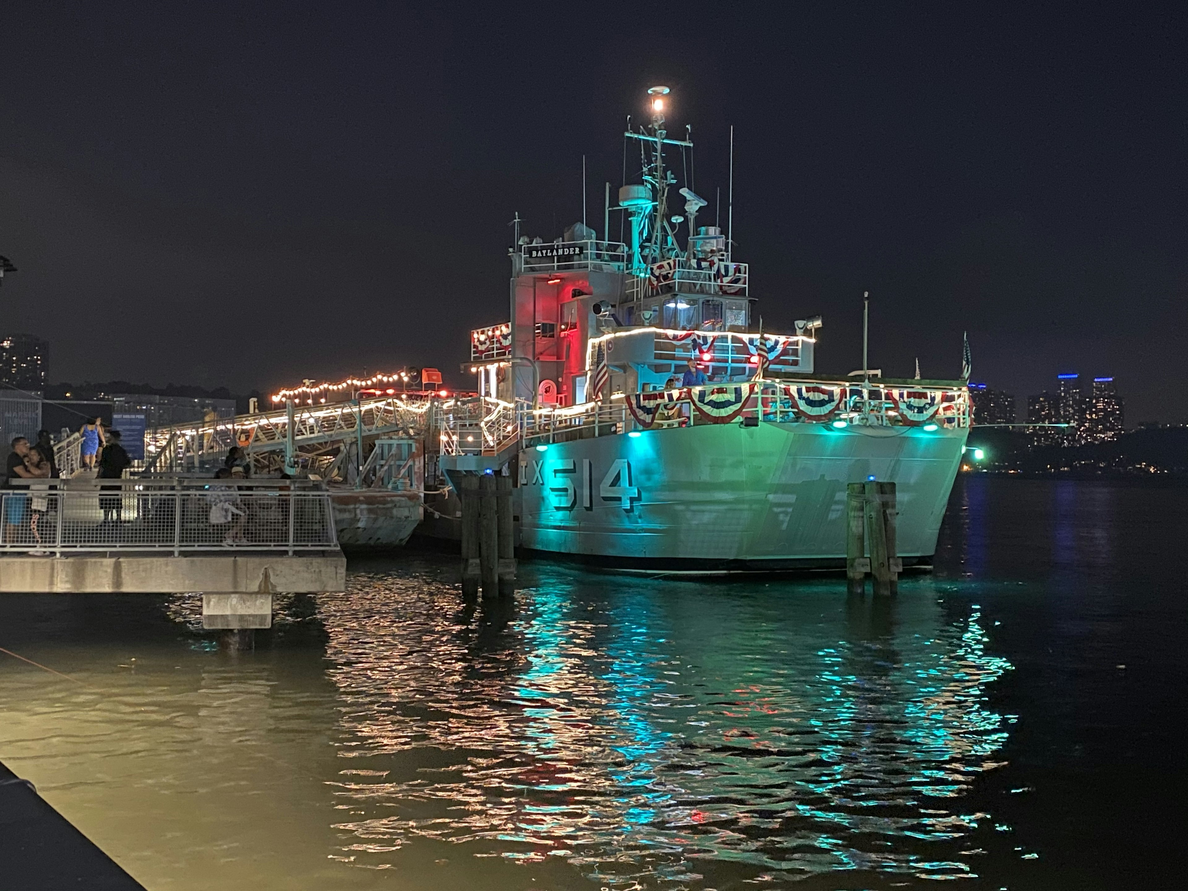 Baylander Steel Beach, lit up at night