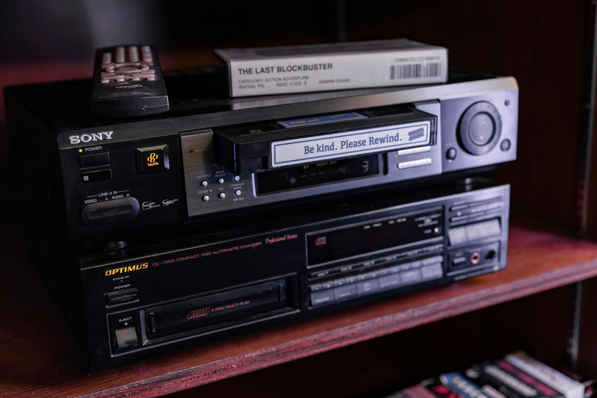 The video recorder machine at the Blockbuster Airbnb in Bend, Oregon