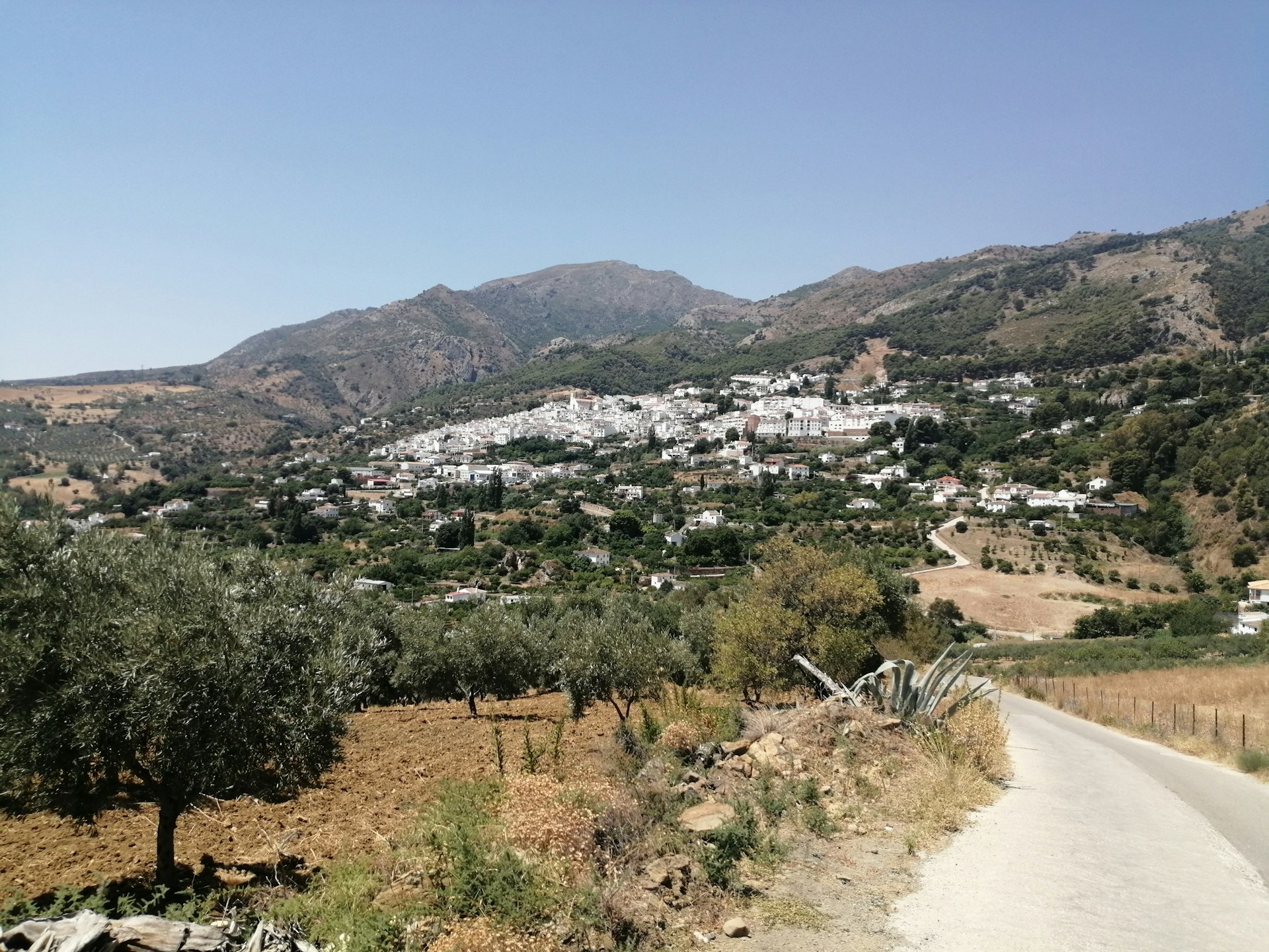 Casarabonela: a town of white building nestled in a valley among green hillsides