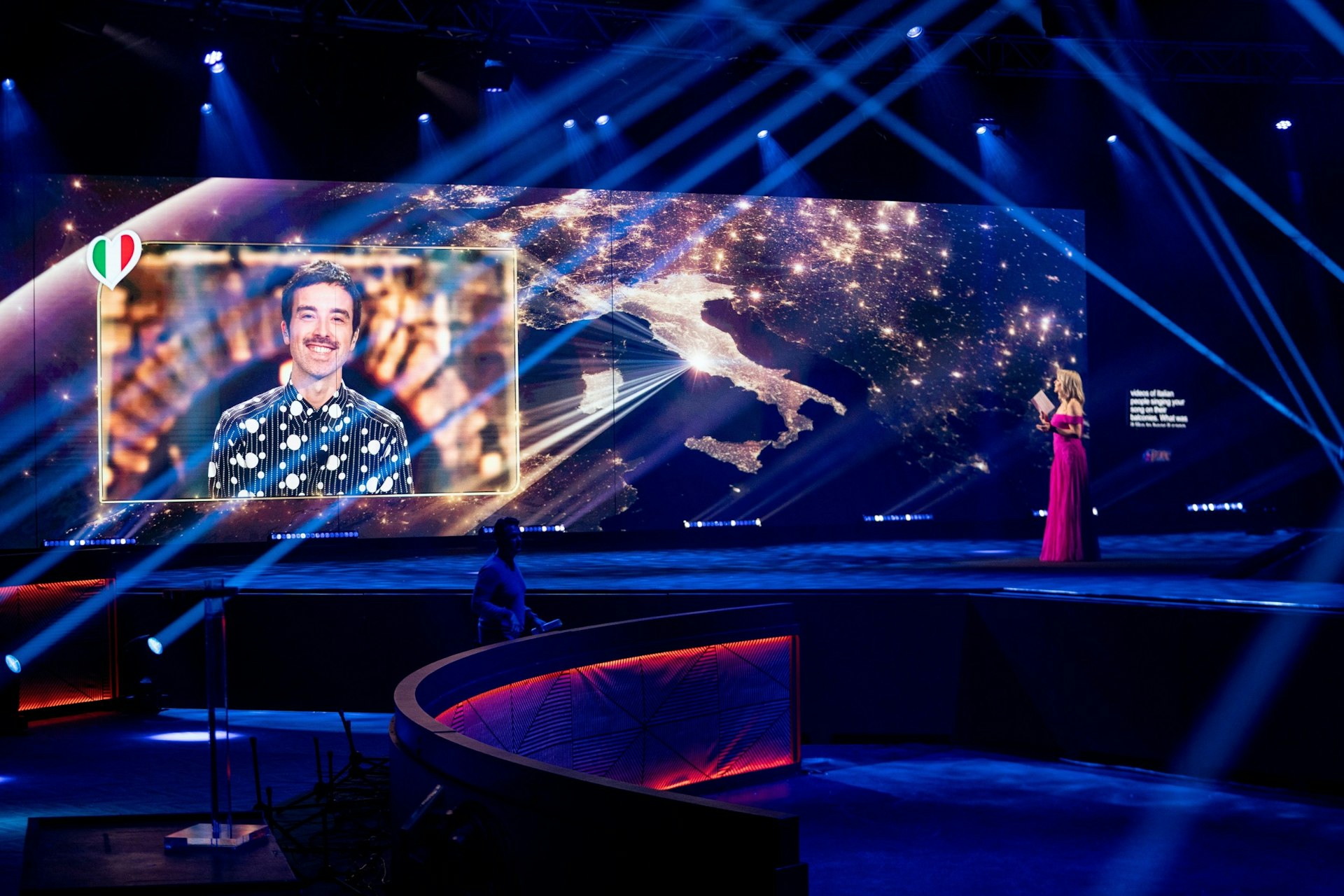 The presenter of Eurovision Europe: Shine a light talking to a jury member