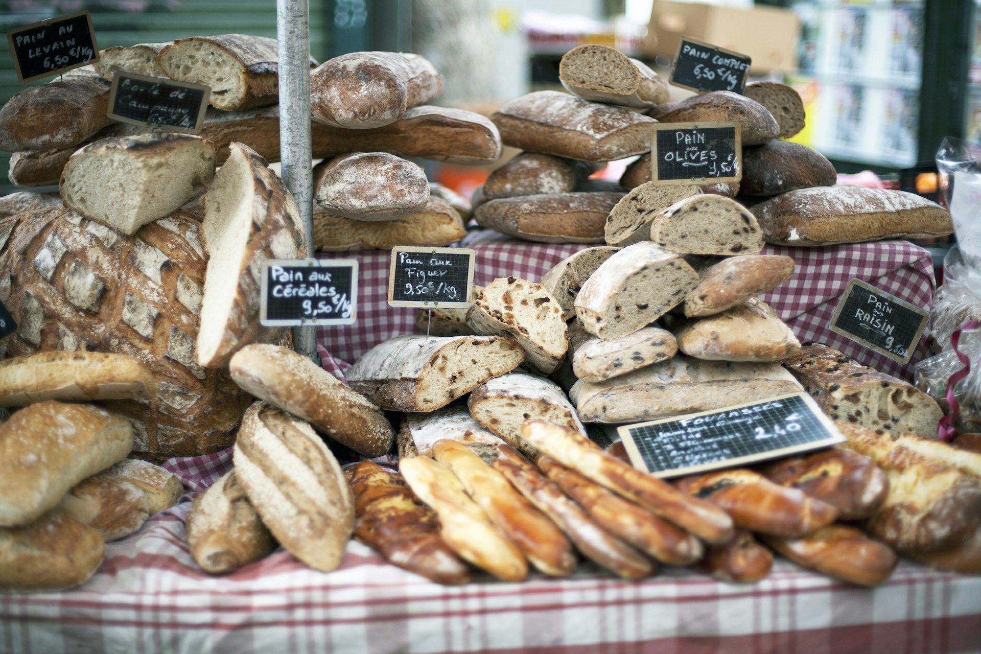 Bread stacked in a market