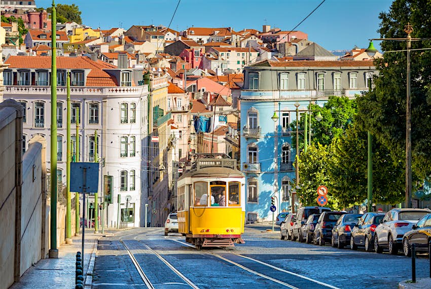 Lisbon, Portugal Famous Tram 28 in Lisbon, Portugal