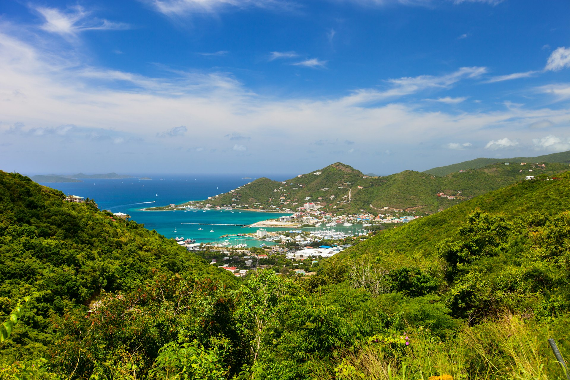 An aerial view of Tortola in the British Virgin Islands